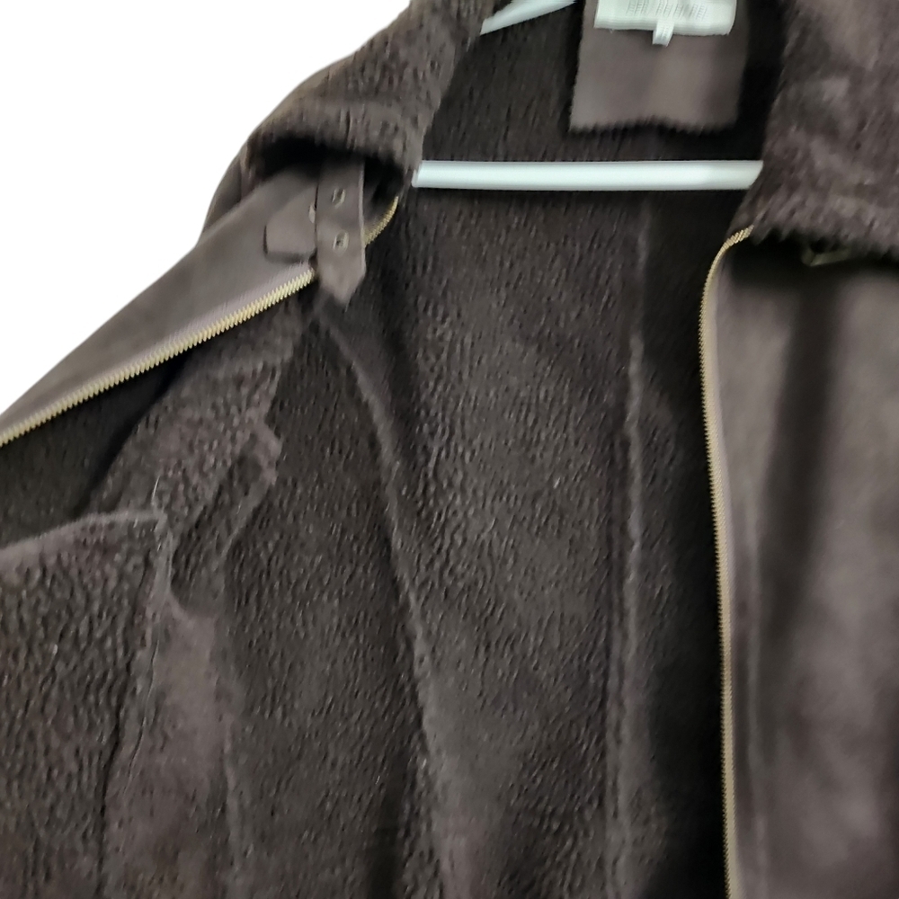 Gerard Darel Jacket Medium Brown Faux Leather Fur Lined Full Zip Pocket Size 42 - Picture 6 of 12